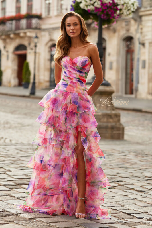 La Femme 33555 - Multi Print Prom Dress - Front